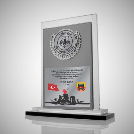 Jandarma Tayin Hizmet Anısı Kristal Askeri Şilt Plaket