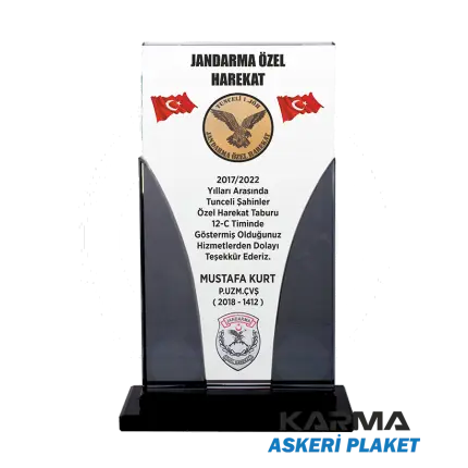 Kristal Cam Jandarma Komando Hizmet Anısı Askeri Plaket